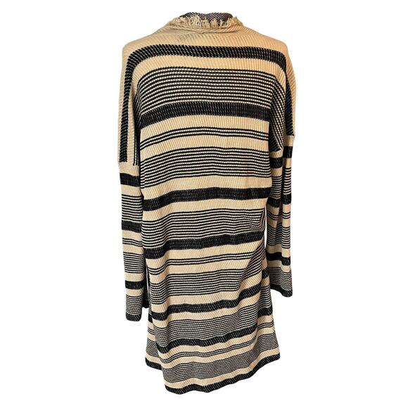 Lauren Ralph Lauren Tan Black Stripe Open Front Long Cardigan Duster Large - Picture 2 of 5